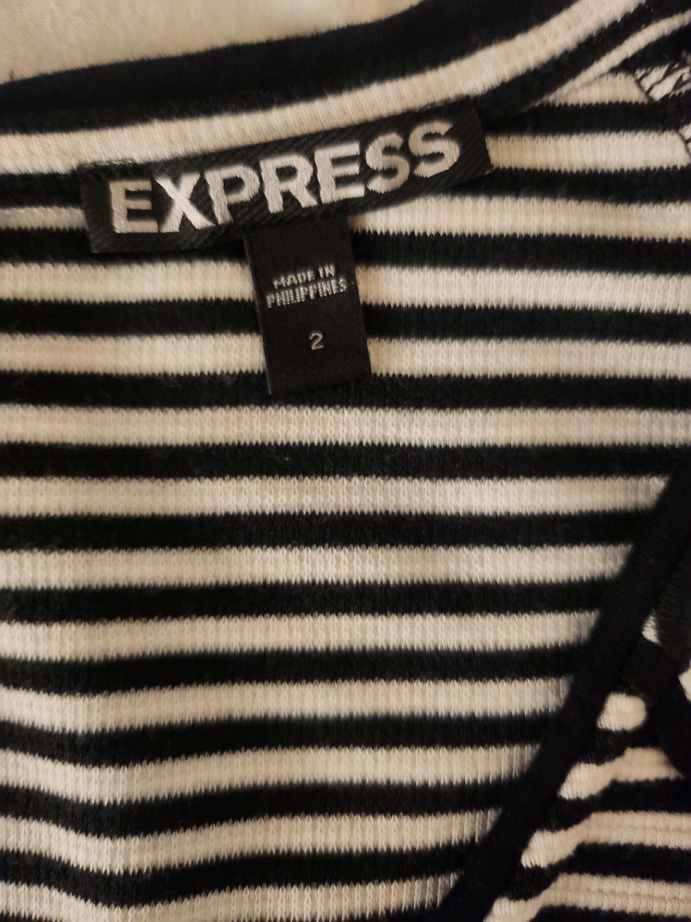 Express Black & White Striped Crew Neck Sweater
